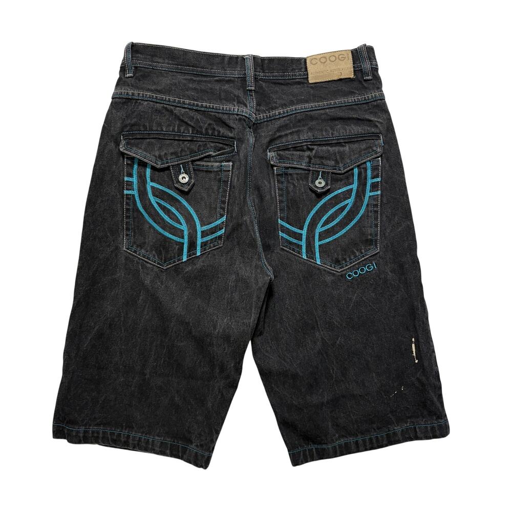 VTG Y2K 00's Coogi Embroidered Baggy Wide Leg Hip-Hop Denim Jean Shorts Black 34